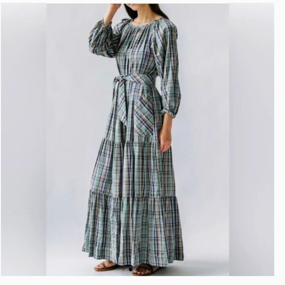 NWT MIRTH Ostuni Ocean Plaid Cotton Handloomed w/ Pockets Maxi Dress - Picture 2 of 8